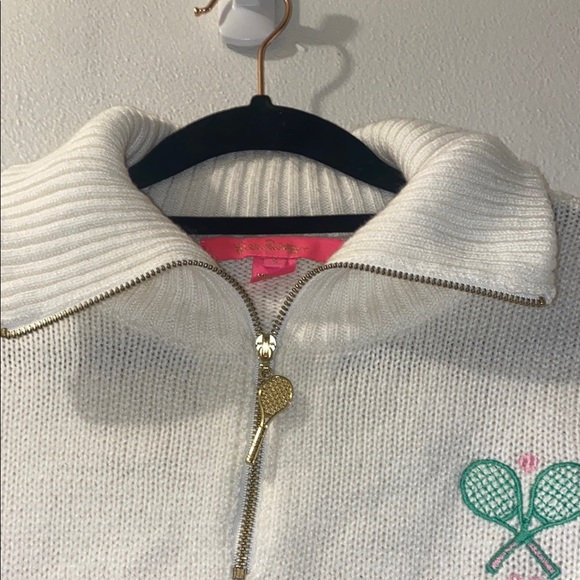 Lilly Pulitzer Womens Small Pink & White Sweater with Embroidered Tennis racket - Picture 5 of 16
